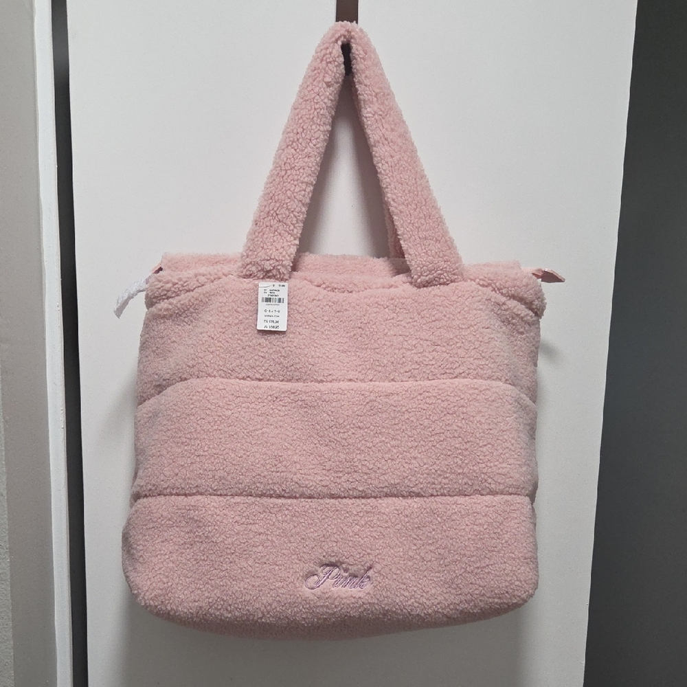 PINK Victoria's Secret Plush Sherpa Tote Bag - Light Pink